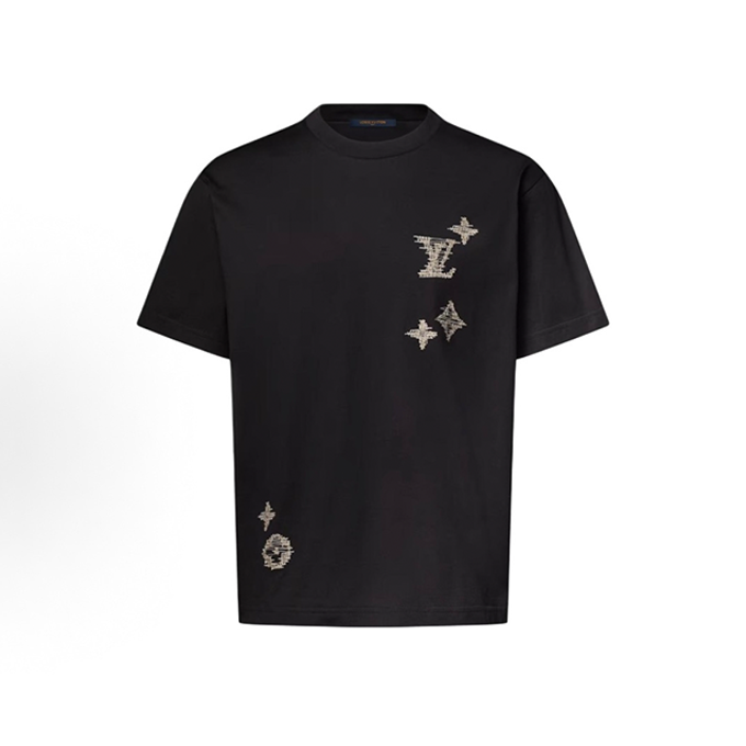 lv louis vuitton scattered line embroidery logo short sleeve t-shirt